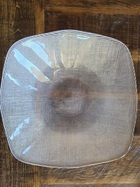 IVV ITALY Modern Art Glass Clear Linen Textured SQ Serving Bowl Display EUC